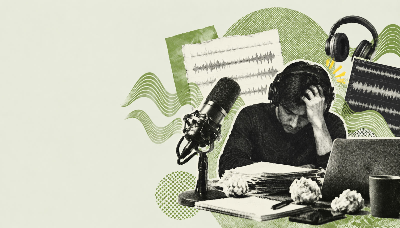 Ilustrasi: Akar Masalah: Mengapa Pendekatan Produksi Konvensional Menguras Energi Solo Podcaster